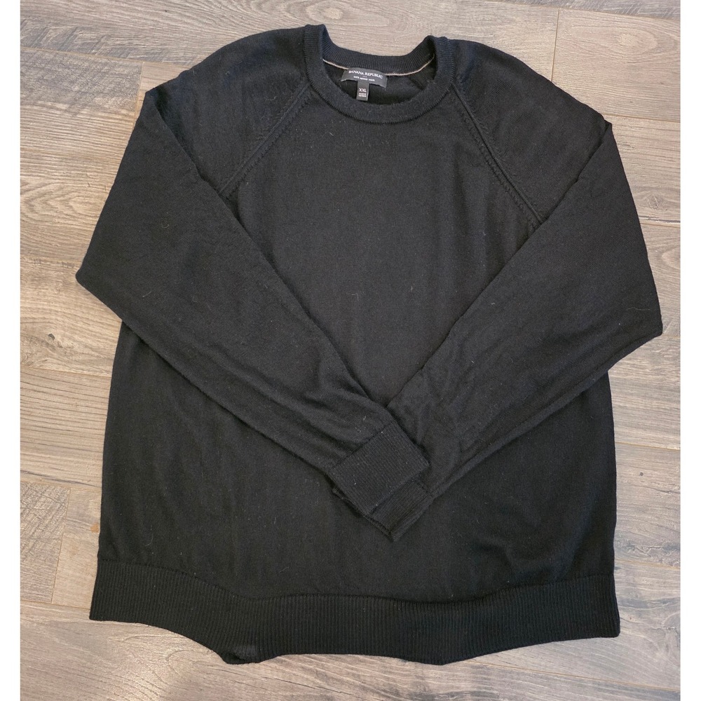 Men's sz XXL Banana Republic Black 100% Merino Wool Crewneck Raglan Sweater